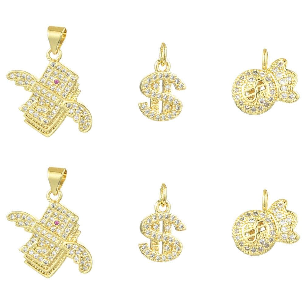 6390 6Pcs Currency Symbol Dollar Bill Money Bag Charms Small Money Sign